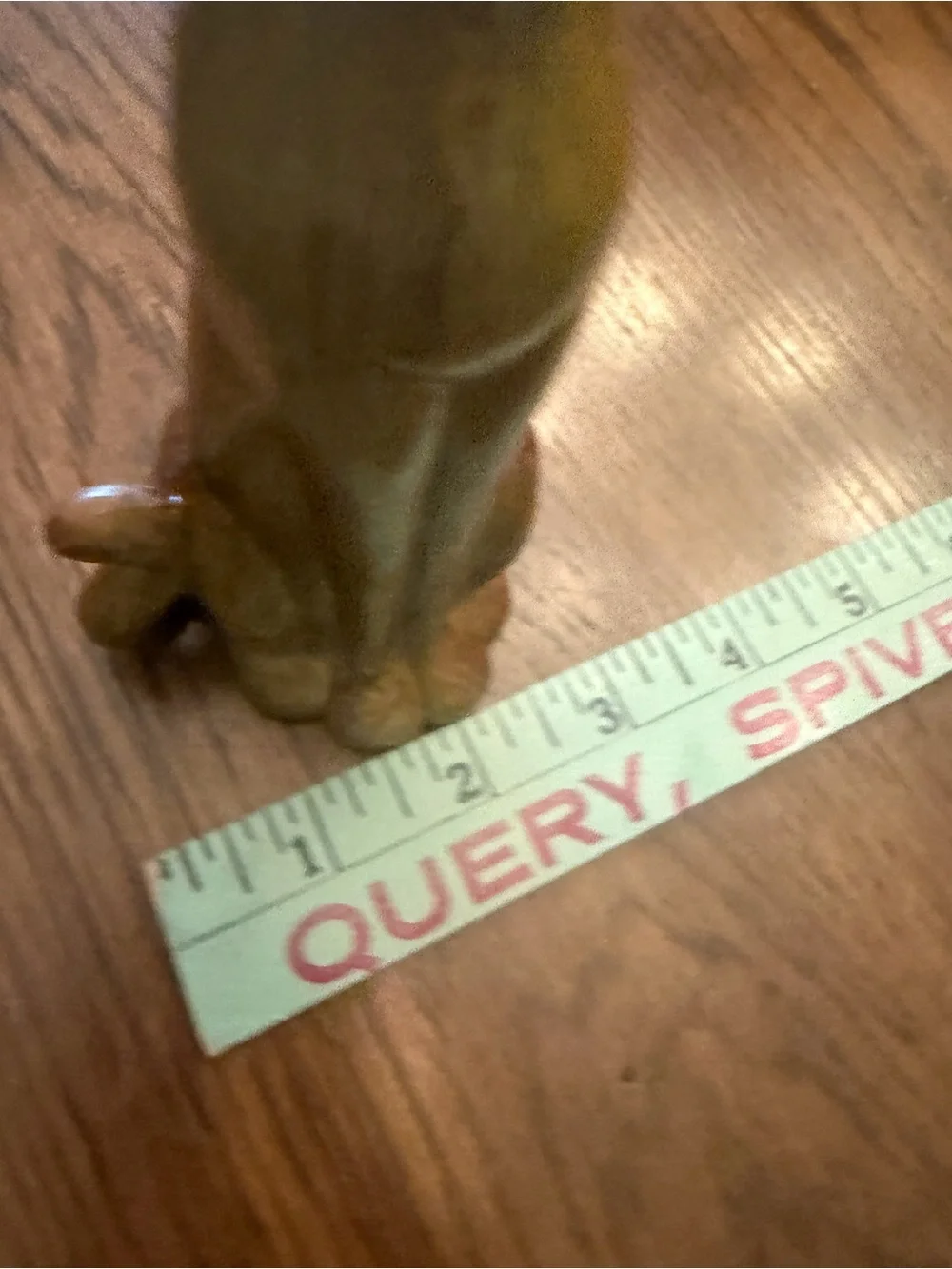 Vintage Decorative Cat Figurine w green gem eyes and necklace. Wood.
